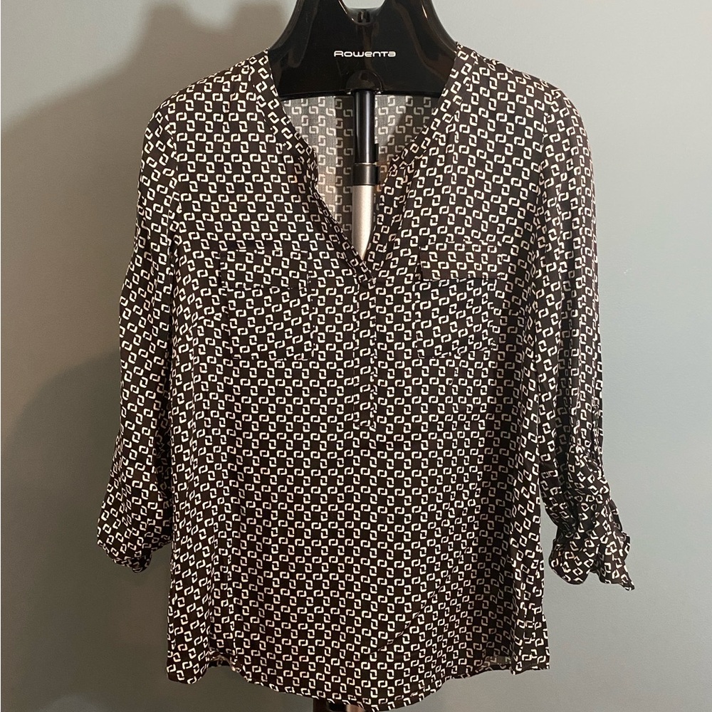 Daniel Rainn 3/4 Sleeve Blouse in Black & White Print